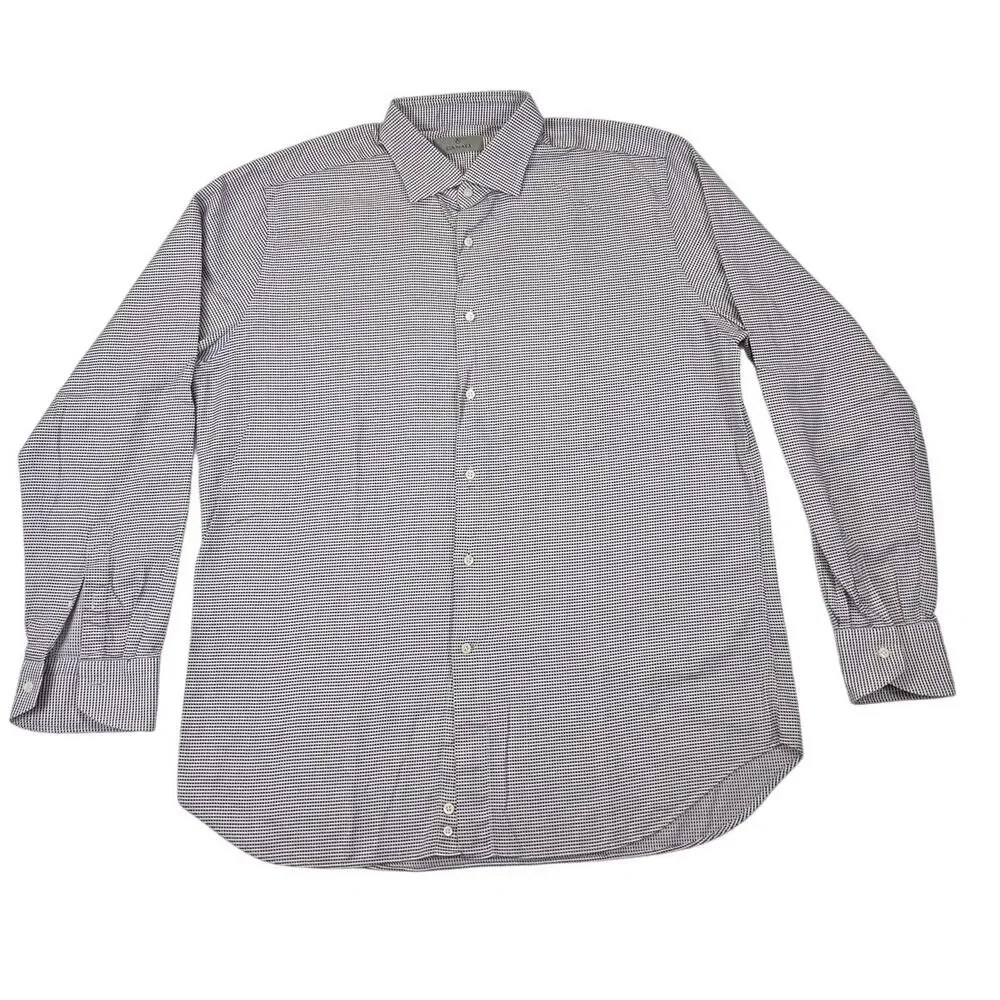 Canali Mens 44 17.5 XL Long Sleeve Button Down Shirt Made In Italy Purple Grid